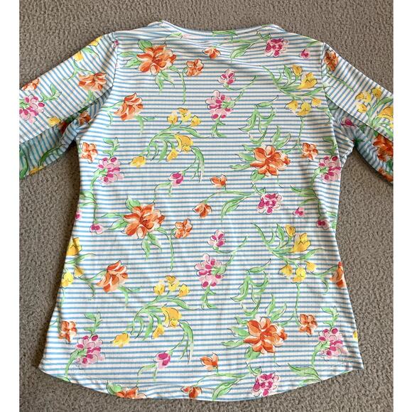 IBKUL Long Sleeve Crewneck Top Striped Floral Womens Medium 50+ Protection Sport - Picture 10 of 14